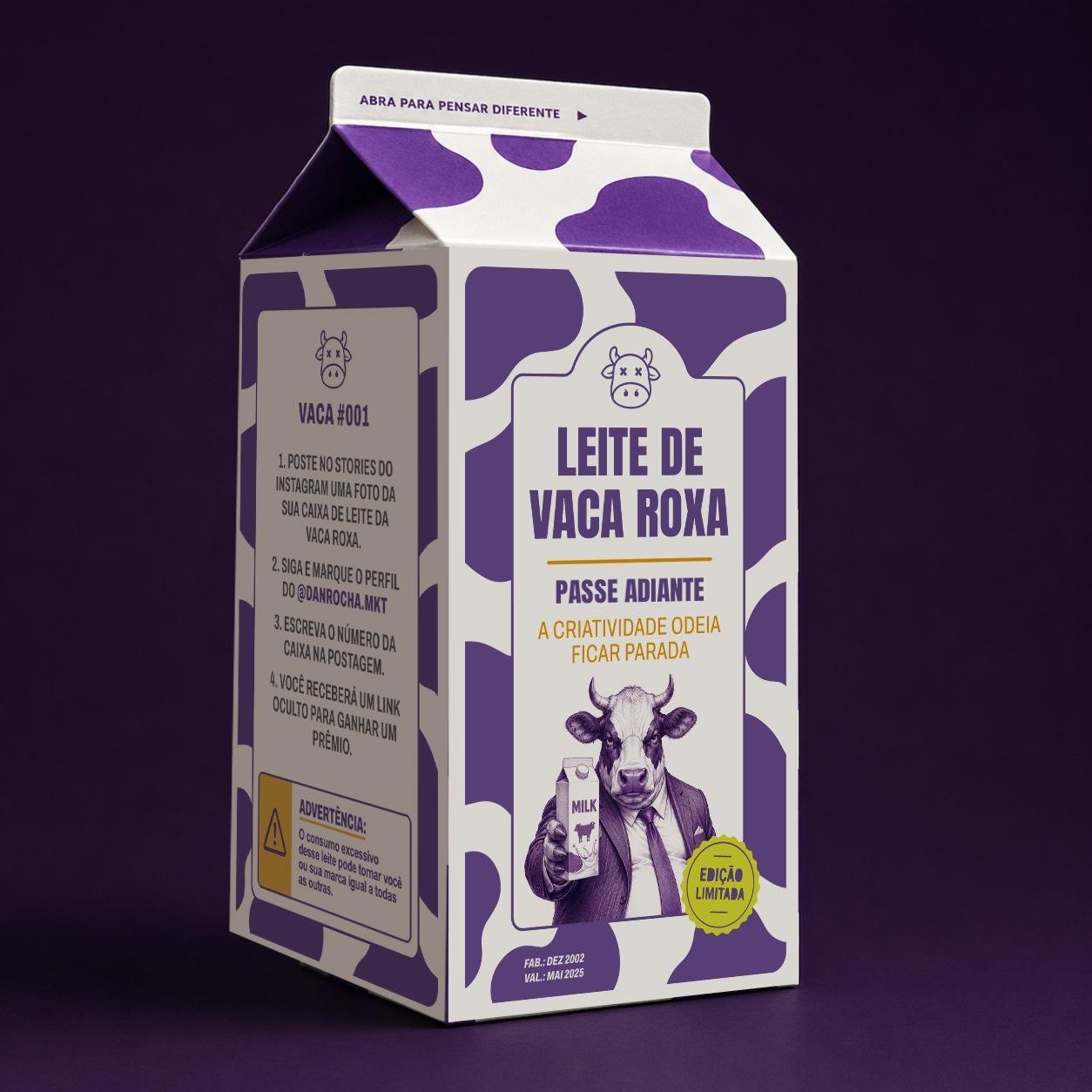 Frente da embalagem conceitual Leite de Vaca Roxa